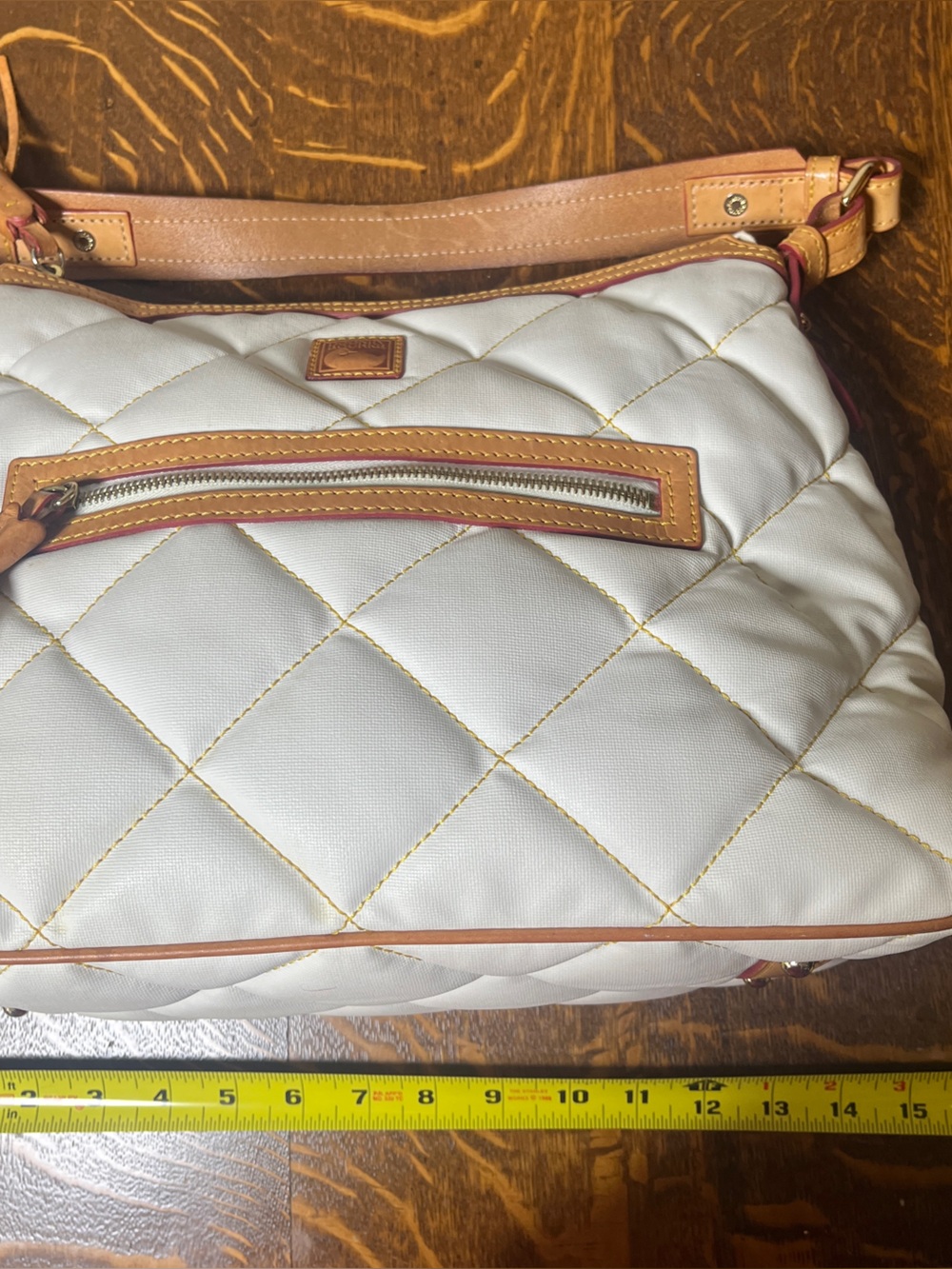 Dooney & Bourke White Quilted Nylon and Vachetta Leather Trim Hobo Shoulder Bag - Picture 6 of 7